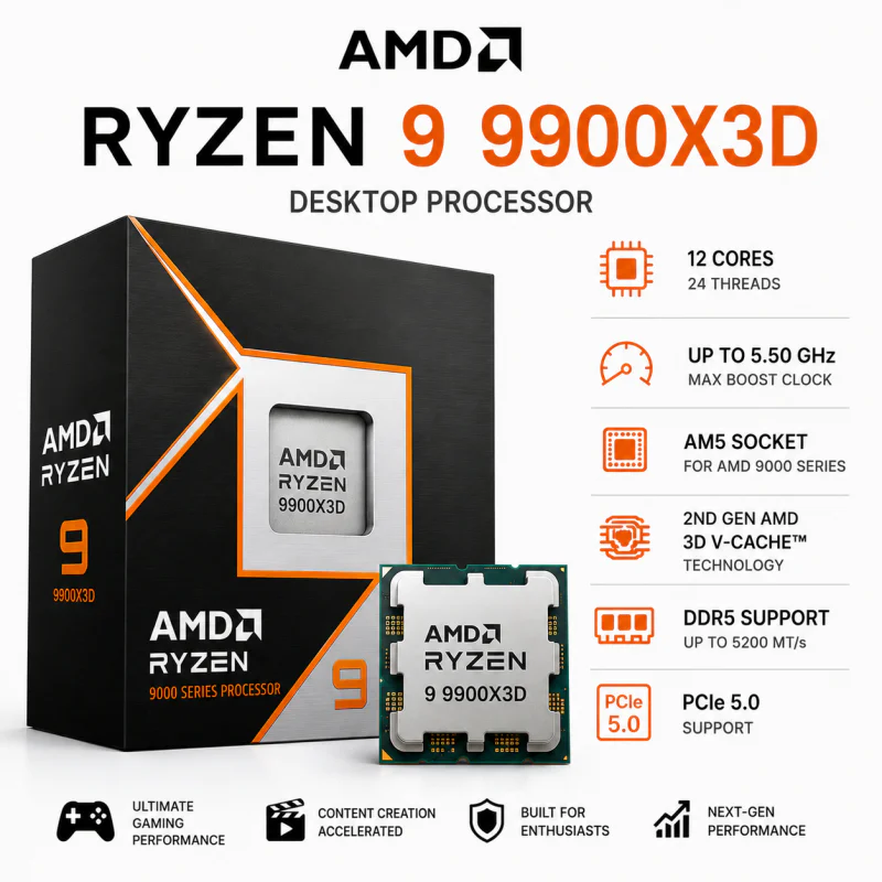 AMD Ryzen 9 9900X3D Desktop Processor